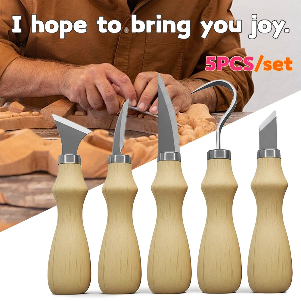 Craft Knife Set - 5Pcs Wood Carving Tools Set,Curved Knife